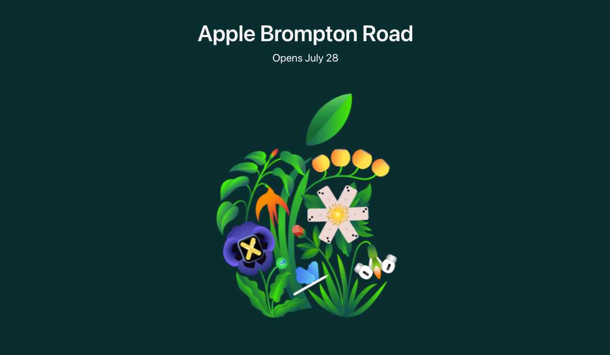 Apple'ın çiçekli yeni duvar kağıdında Siri'yi, bir iPhone'u ve bir Apple Pencil'ı bulmaya çalışın 1 Apple Brompton Yolu mağazası için hazırlanan çiçek temalı iPad duvar kağıdı