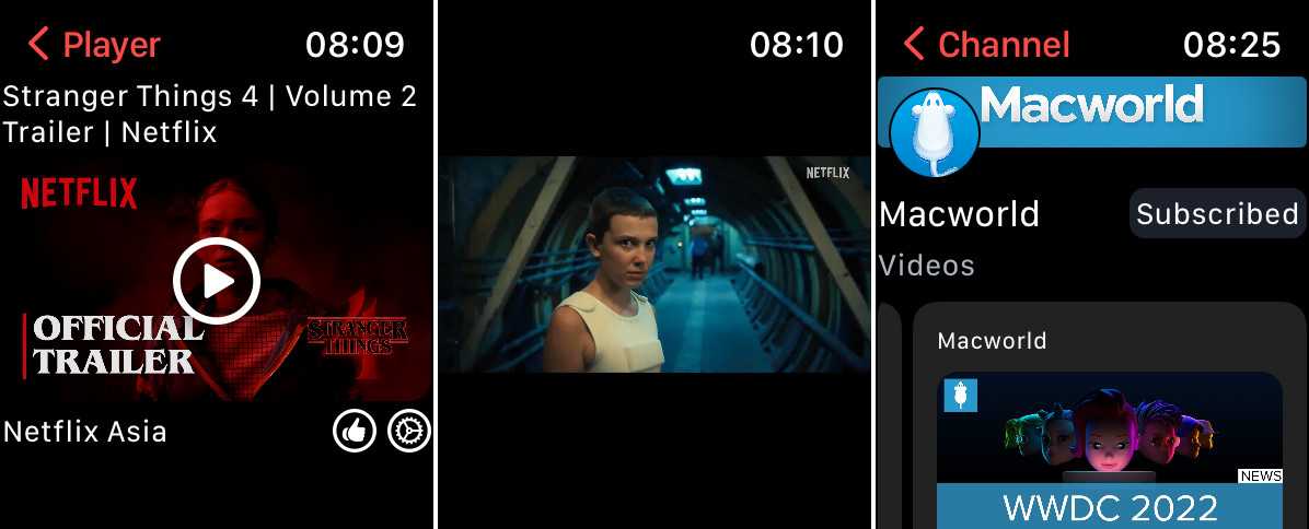 Artık YouTube videolarını Apple Watch'ınızda izleyebilirsiniz 1 Apple Watch bileklikte WatchTube uygulaması ile YouTube videosu izleme ekran görüntüsü
