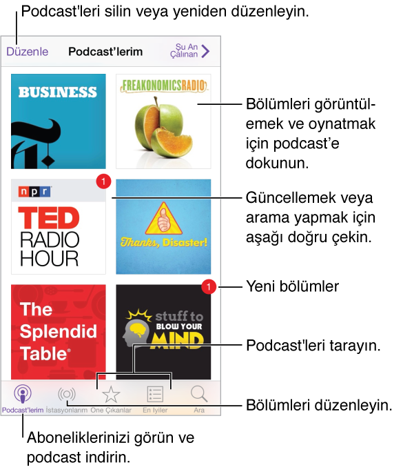 iPhone Podcast’ler 1 iPhone Podcast uygulaması ana kütüphane ekranı
