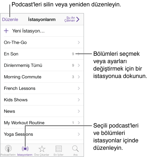 iPhone Podcast’ler 4 iPhone Podcast istasyonları ve düzenleme ekranı