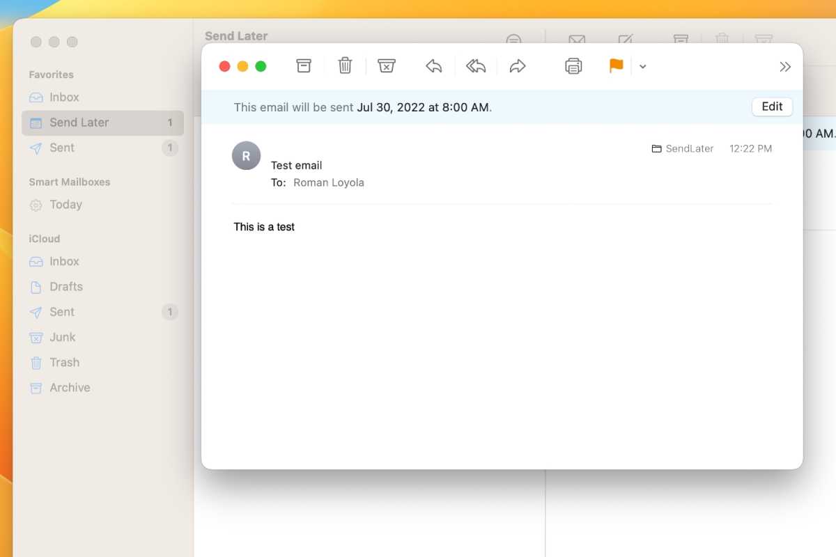 macOS Ventura: Apple Mail'de e-postanın gönderilmesi ve planlanması nasıl yapılır 4 macOS Ventura'nın Postasında, daha sonra gönderilmek üzere planlanan iletiler Daha Sonra Gönder Posta Kutusundadır